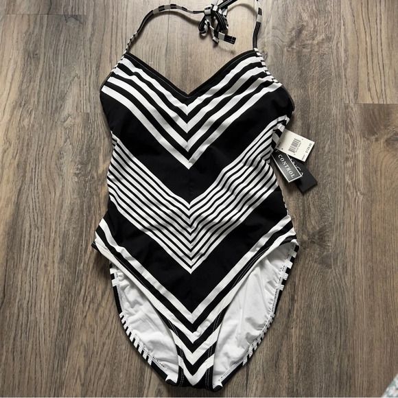 La Blanca Fine Lines Mitred Stripes One Piece Black & White size 4 - Picture 5 of 12